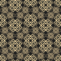 Seamless pattern in Art Deco style. Black and golden tilework. Geometric tiles. Luxury background.