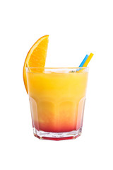 Alcoholic cocktail with orange on white background