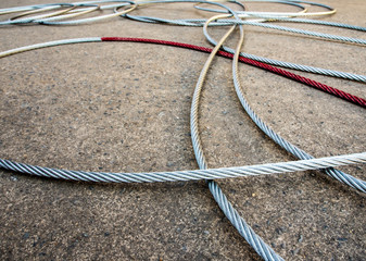 New wire rope cable on concrete floor