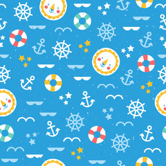 Sea theme seamless pattern. Colorful cute sea background. Vector illustration