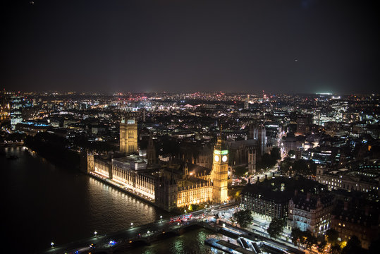 London Landscape at Night from Air View 