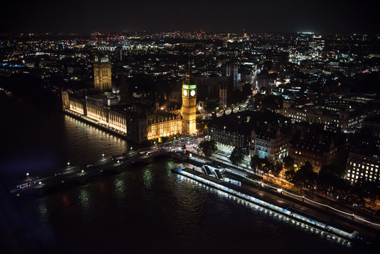 London Landscape at Night from Air View 