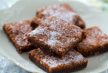  Chocolate Brownie on wooden surface