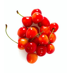 yellow and pink cherries isolated on white