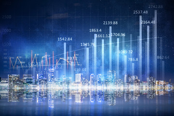 Modern business city background . Mixed media