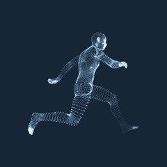 Fototapeta na wymiar Running Man. Vector Graphics Composed of Particles. 3D Human Body Model.