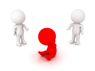 Image with two 3D characters bullying another one