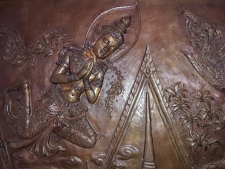 Angel statue on the temple wall Udonthani Thailand 