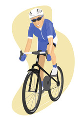 Road cyclist in blue jersey, isolated vector illustration. Cycling racing