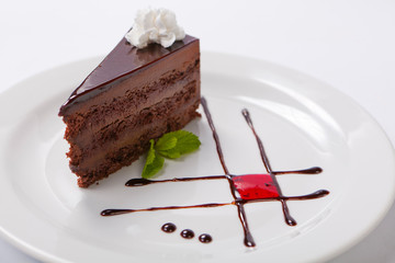 Chocolate cake with chocolate creame and meant