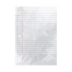 Wrinkled Note paper. Notebook paper with lines isolated on background. Vector illustration. 