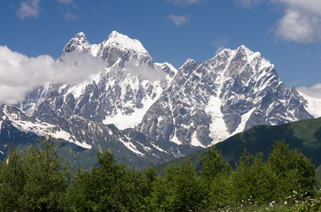Fototapeta premium Ushba - a beautiful mountain peak in the Caucasus