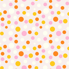 Colorful dot seamless pattern. Small polka dots on a pink background, for kids pattern, scrapbooks, baby shower or party cards design
