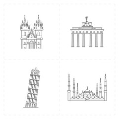 four flat landmark icons 