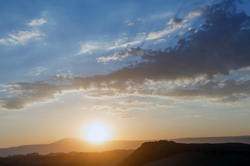 Fototapeta na wymiar Sunset in Death Valley of Moon Valley in Atacama Desert - Chile, Latin America