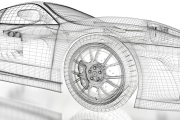 3D car mesh on a white