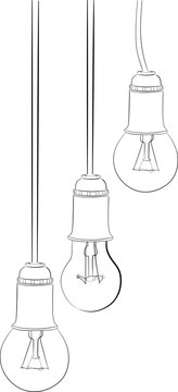 hanging three incandescent lamp sketches on white