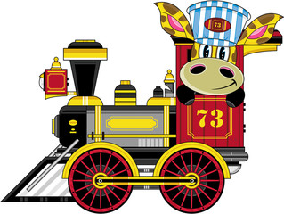 Cartoon Giraffe Driving Steam Train