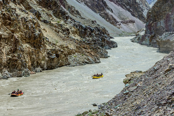 Rafting on the Zanskar river - The confluence of the Indus and Zanskar river - Tibet, Leh district, Western Ladakh, Himalayas, Jammu and Kashmir, Northern India - 142706232