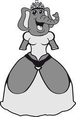 prinzessin königin krone krönchen adel kleid hübsch schön weiblich girl frau mädchen elefant comic cartoon lustig
