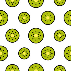Fototapety  Kiwi fruit slices seamless green pattern on white. Summer fresh repeat background.