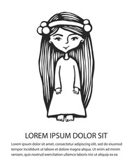 kids style. Сute girl With a flower wreath. nature Kid in long ethnic dress, with long hair.