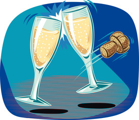 Two glasses of champagne in a toast.