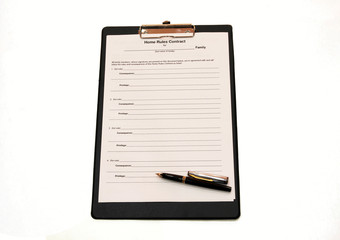 The form of the contract with a pen on a white background