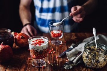Pomegranate Dessert and Preparing New Portion.