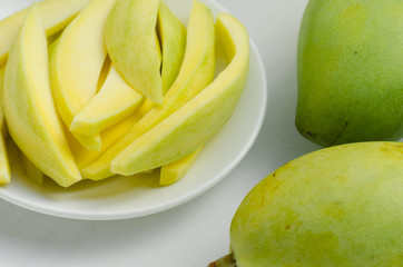 Sliced Mango In White Plate.
