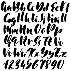 Hand drawn font. Modern brush lettering. Grunge style alphabet. Vector illustration.