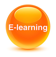 E-learning training glassy orange round button