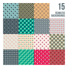 Big set of 16 colorful pixelated patterns. Childish style. Useful for wrapping and textile design.
