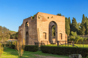 Fototapeta na wymiar Rome, Italy. Ancient ruins of one of the constructions of the thermae of Caracalla, 217.