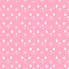 Seamless pink pattern with cute face and flowers