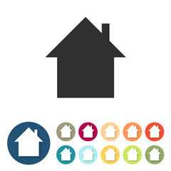 Button-Set bunt flach - Haus mit Schornstein