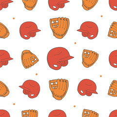 Baseball Seamless Pattern. Pitcher Helmet and Gloves Pattern