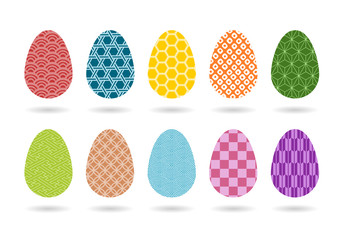 カラフルな和柄のイースターエッグのイラスト