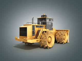 Yellow Bulldozer 3d render on grey