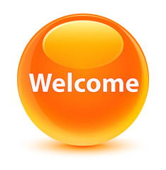 Welcome glassy orange round button