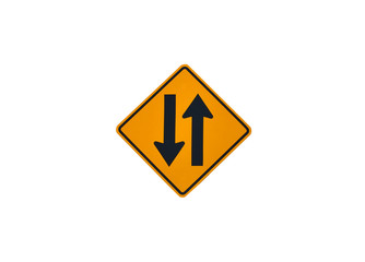 Traffic sign, Two way traffic ahead sign on white background