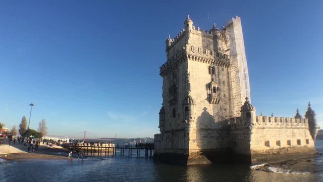 Famous Lisbon Landmarks, Belem Tower In Tagus River. Belem Tower is a fortified tower located in the civil parish of Santa Maria de Belem in the municipality of Lisbon, Portugal.