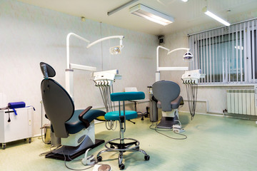 Interior dental office - chair and tools