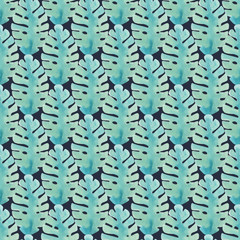Watercolor tropical pattern with leaves. - 142719476
