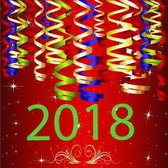 2018 Ribbon New Year with Red Background