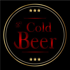 Cold Beer Sign with Gold Stars on Black