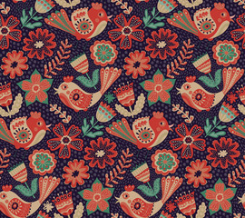 Vector flower pattern, seamless botanic texture