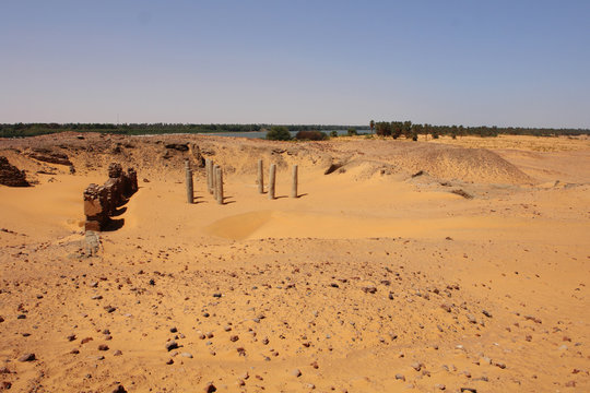 Old Dongola - The Church of the Granite Columns in deserted Makuria christian state in old Sudan

