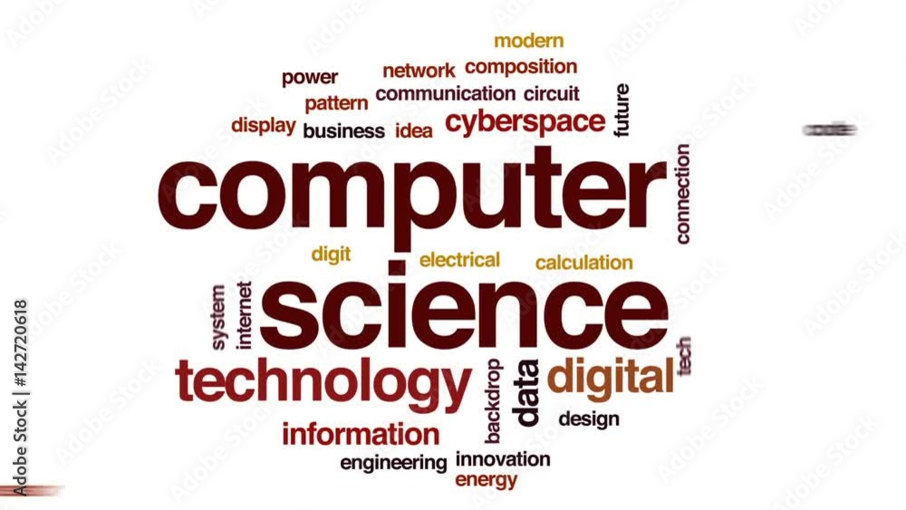 Aufkleber computer science animated word cloud, text design animation.