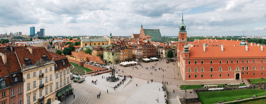 Panoramic view of Stare Miasto in Warsaw Old town in Poland. Vew drom above
